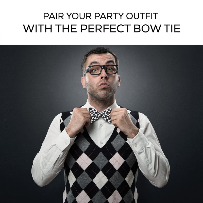 Man of Men - Menâ€™s Pre â€“ Tied Bow Tie Black and White Formal Bowtie - Image 5